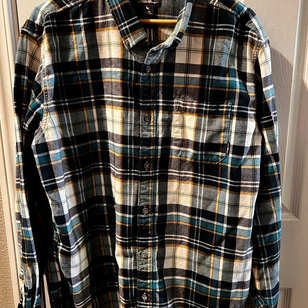 Men's Plaid Shirt - Blue and White